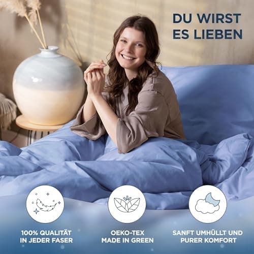 Bettwäsche 155x220 Baumwollsatin – Oeko‑Tex Made in Green, himmlisch weich – Set 1x Bettbezug 155x220 + 1x Kissenbezug 8