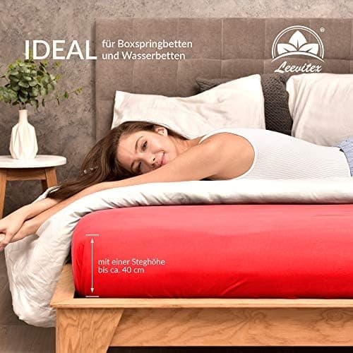 leevitex® Spannbettlaken 180x200–200x200 cm | 100% Jersey-Baumwolle | für Matratzen bis 25 cm