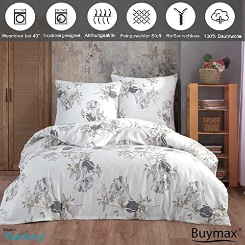 Buymax® Bettwäsche 200x200 3‑teilig (inkl. 2 x 80x80) – 100% Baumwolle Renforcé, OEKO‑TEX STANDARD 100