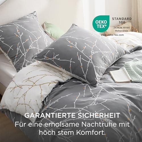 BEDSURE Bettwäsche-Set 135x200 (4-teilig) – Wendebettwäsche OEKO-TEX STANDARD 100 mit Reißverschluss, 2×80x80 Kissenbezü