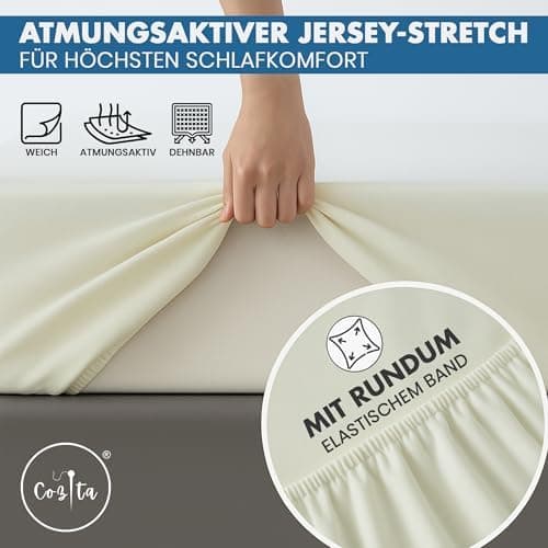 Spannbettlaken 90x200 cm – 100% Baumwoll‑Jersey, Tiefes Laken bis 25 cm – Weiß