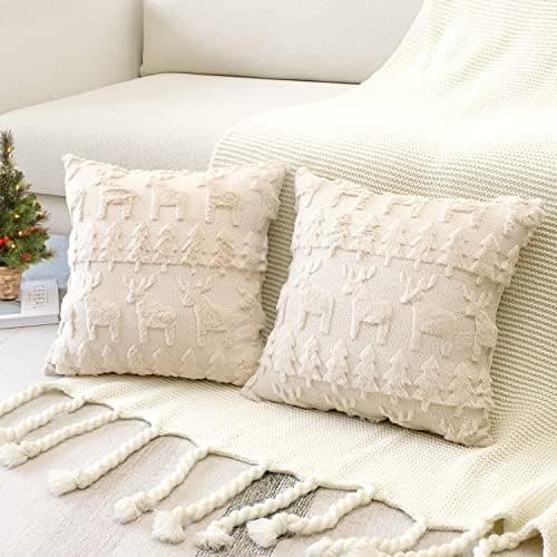 Artscope 2er-Set Kissenbezüge (40x40 cm) – weicher Kurzplüsch Wollsamt, Schneeflocke Creme Beige