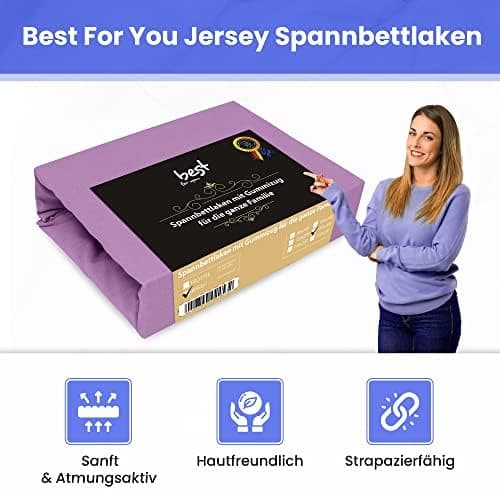 Best for Kids Spannbettlaken – 100% Baumwolle Jersey, 90 x 200 cm (Violett) – In 22 Farben & 9 Größen