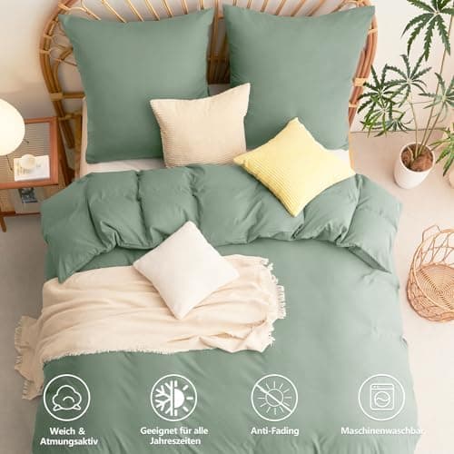 WAVVE Bettwäsche 135x200 – 4‑teiliges Mikrofaser‑Set Anthrazit (inkl. 2×80×80 cm Kissenbezüge) mit Reißverschluss, OEKO‑