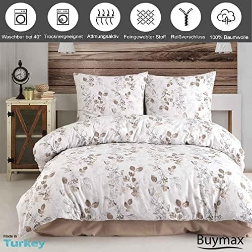 Buymax® Bettwäsche 200x200 3‑teilig (inkl. 2 x 80x80) – 100% Baumwolle Renforcé, OEKO‑TEX STANDARD 100