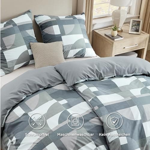 BEDSURE Bettwäsche-Set 135x200 (4-teilig) – Wendebettwäsche OEKO-TEX STANDARD 100 mit Reißverschluss, 2×80x80 Kissenbezü