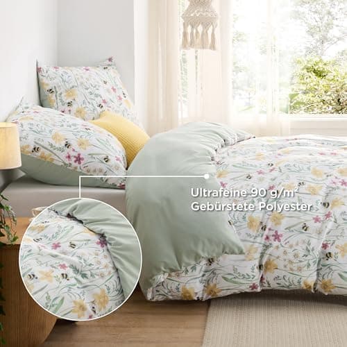 BEDSURE Bettwäsche-Set 135x200 (4-teilig) – Wendebettwäsche OEKO-TEX STANDARD 100 mit Reißverschluss, 2×80x80 Kissenbezü
