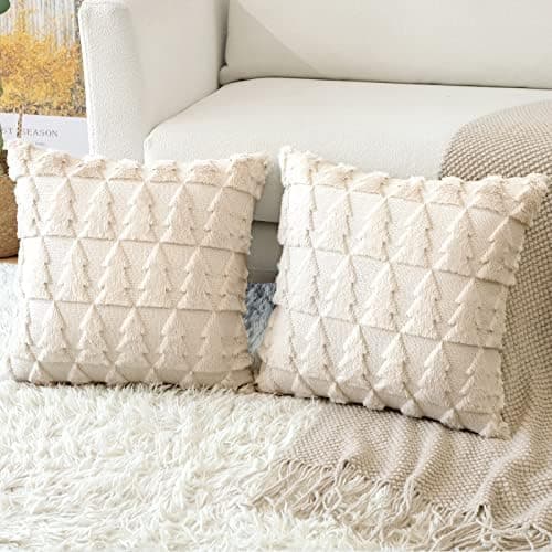 Artscope 2er-Set Kissenbezüge (40x40 cm) – weicher Kurzplüsch Wollsamt, Schneeflocke Creme Beige