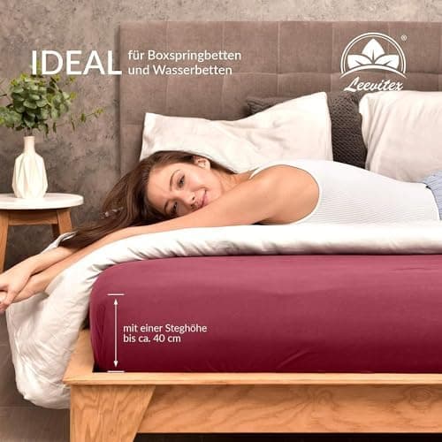 leevitex® Spannbettlaken 180x200–200x200 cm | 100% Jersey-Baumwolle | für Matratzen bis 25 cm