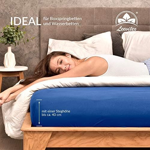 leevitex® Spannbettlaken 180x200–200x200 cm | 100% Jersey-Baumwolle | für Matratzen bis 25 cm