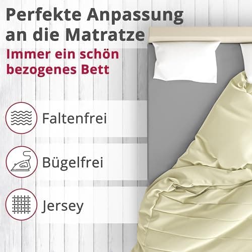 Greenline Spannbettlaken Premium Jersey – 100% Baumwolle, Champagner, 180–200x200 cm, bis 30 cm (auch für Boxspringbette
