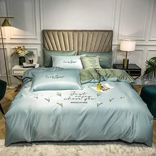 Vierteiliges Bettwäsche-Set aus gewaschener Seide mit Stickerei, seidig, 220×240 cm