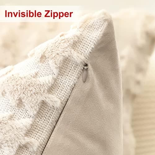 Artscope 2er-Set Kissenbezüge (40x40 cm) – weicher Kurzplüsch Wollsamt, Schneeflocke Creme Beige