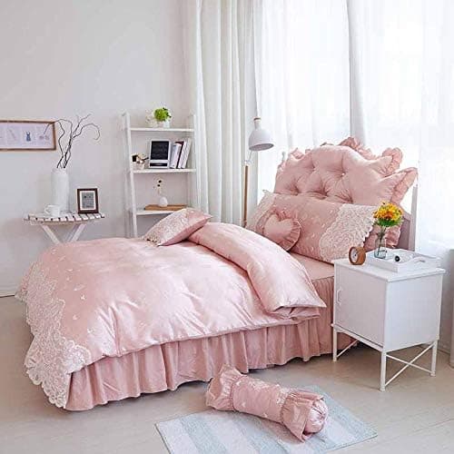 Bettwäsche-Set 4-teilig (Voll/Full) – 100% Baumwolle, Luxus Spitze & Rüschen im Prinzessin-Stil