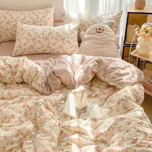 Bettwäsche 135x200 Blumen – Mikrofaser Renforcé, weich & pflegeleicht, Weiß/Rosa Aesthetic Wendebettwäsche 2-teilig mit