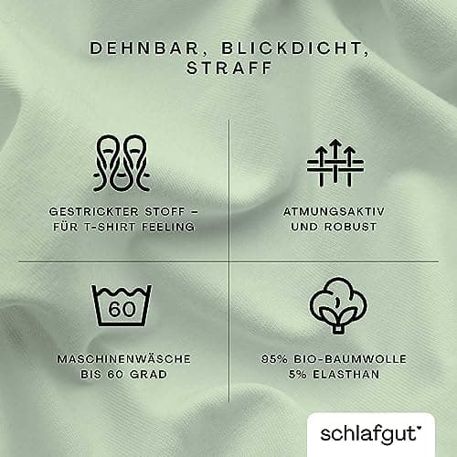 Schlafgut Pure Spannbettlaken 90x200 bis 100x220 cm – 95% Bio-Baumwolle & 5% Elasthan, Oeko-TEX zertifiziert – passend f