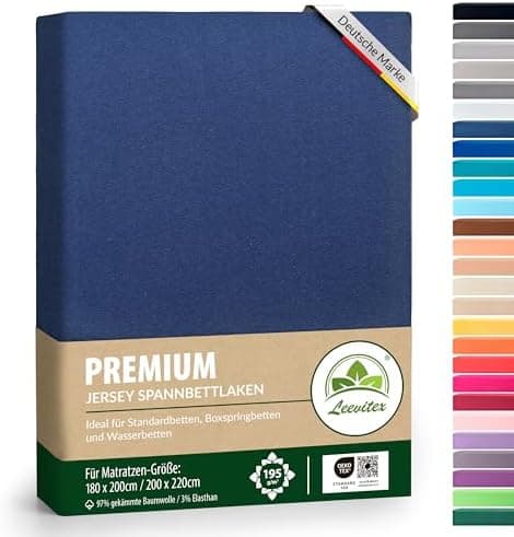 Premium Spannbettlaken – 97% Mako-Jersey-Baumwolle, 3% Elasthan | Boxspringbett-geeignet 90×200–100×220 cm