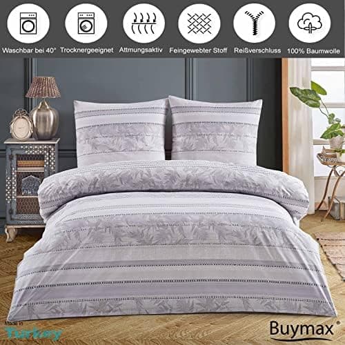 Buymax® Bettwäsche 200x200 3‑teilig (inkl. 2 x 80x80) – 100% Baumwolle Renforcé, OEKO‑TEX STANDARD 100