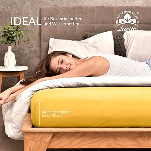 leevitex® Spannbettlaken 180x200–200x200 cm | 100% Jersey-Baumwolle | für Matratzen bis 25 cm