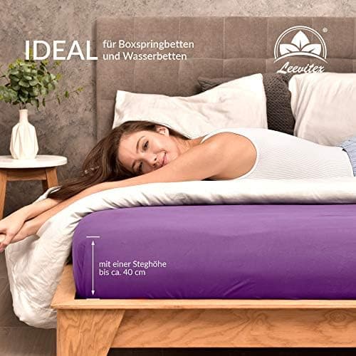 leevitex® Spannbettlaken 180x200–200x200 cm | 100% Jersey-Baumwolle | für Matratzen bis 25 cm