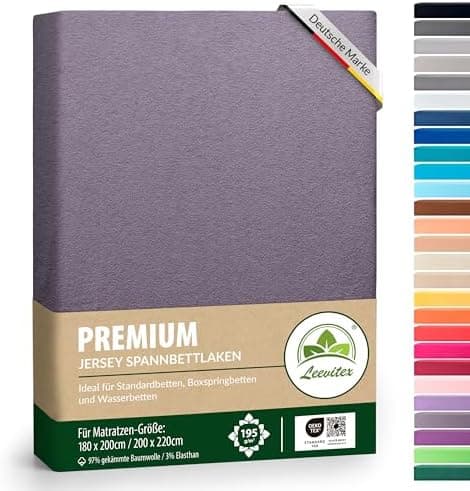 Premium Spannbettlaken – 97% Mako-Jersey-Baumwolle, 3% Elasthan | Boxspringbett-geeignet 90×200–100×220 cm