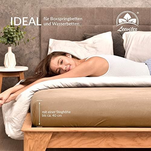 leevitex® Spannbettlaken 180x200–200x200 cm | 100% Jersey-Baumwolle | für Matratzen bis 25 cm
