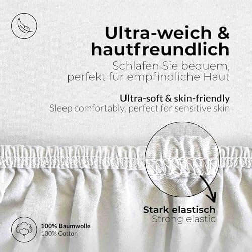 etérea Jersey-Spannbettlaken 80x200 cm Weiß – 100% Baumwolle, OEKO-TEX MADE IN GREEN & STANDARD 100