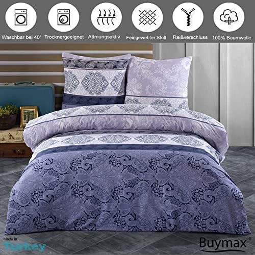 Buymax® Bettwäsche 200x200 3‑teilig (inkl. 2 x 80x80) – 100% Baumwolle Renforcé, OEKO‑TEX STANDARD 100