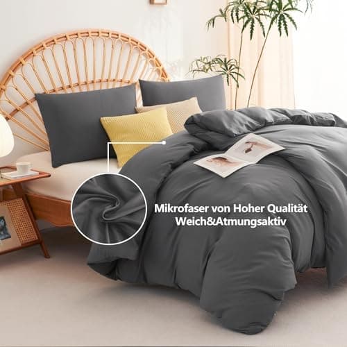 WAVVE Bettwäsche 135x200 – 4‑teiliges Mikrofaser‑Set Anthrazit (inkl. 2×80×80 cm Kissenbezüge) mit Reißverschluss, OEKO‑