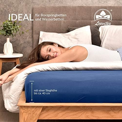 leevitex® Spannbettlaken 180x200–200x200 cm | 100% Jersey-Baumwolle | für Matratzen bis 25 cm