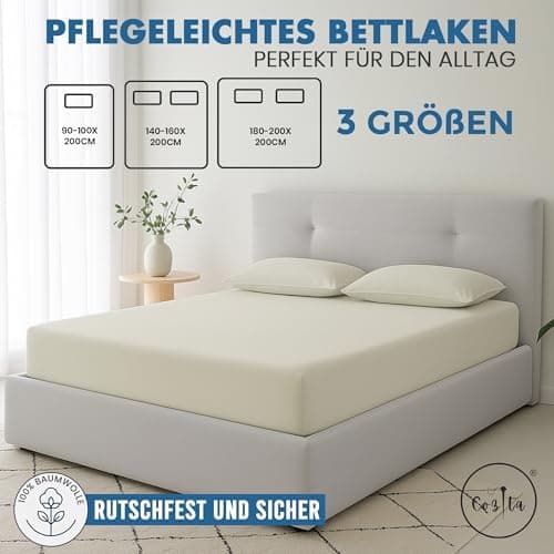 Spannbettlaken 90x200 cm – 100% Baumwoll‑Jersey, Tiefes Laken bis 25 cm – Weiß
