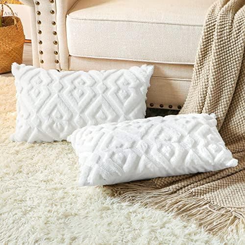 Artscope 2er-Set Kissenbezüge (40x40 cm) – weicher Kurzplüsch Wollsamt, Schneeflocke Creme Beige