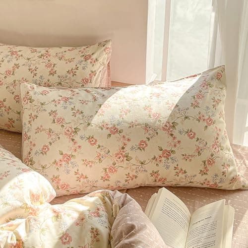 Bettwäsche 135x200 Blumen – Mikrofaser Renforcé, weich & pflegeleicht, Weiß/Rosa Aesthetic Wendebettwäsche 2-teilig mit
