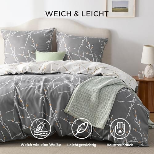 BEDSURE Bettwäsche-Set 135x200 (4-teilig) – Wendebettwäsche OEKO-TEX STANDARD 100 mit Reißverschluss, 2×80x80 Kissenbezü