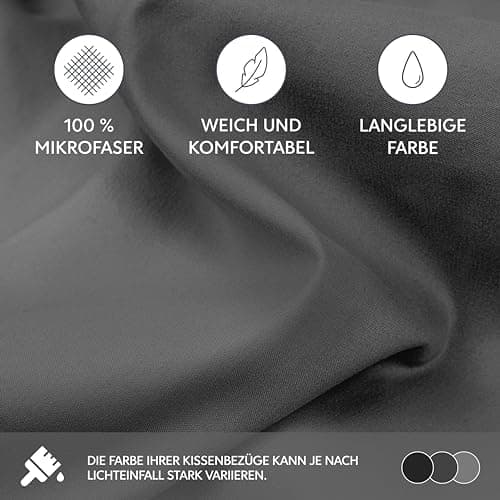 Dreamzie Kissenbezug 40x80 (2er Set) – Mikrofaser weich, OEKO-TEX STANDARD 100, Anthrazit mit Reißverschluss