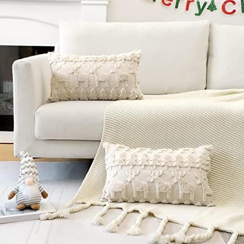 Artscope 2er-Set Kissenbezüge (40x40 cm) – weicher Kurzplüsch Wollsamt, Schneeflocke Creme Beige