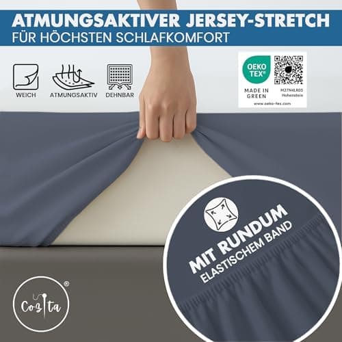 Spannbettlaken 90x200 cm – 100% Baumwoll‑Jersey, Tiefes Laken bis 25 cm – Weiß