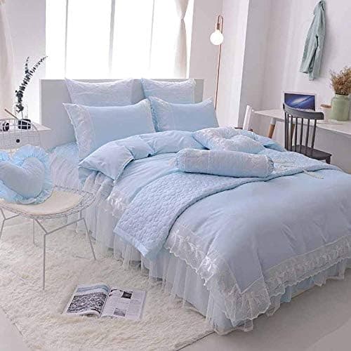 Bettwäsche-Set 4-teilig (Voll/Full) – 100% Baumwolle, Luxus Spitze & Rüschen im Prinzessin-Stil