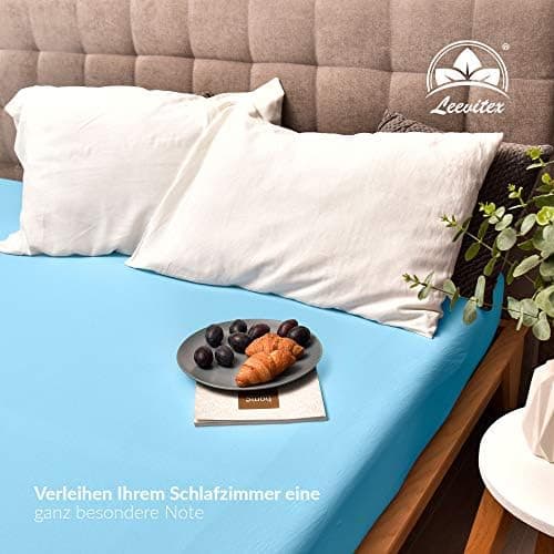 leevitex® Spannbettlaken 180x200–200x200 cm | 100% Jersey-Baumwolle | für Matratzen bis 25 cm