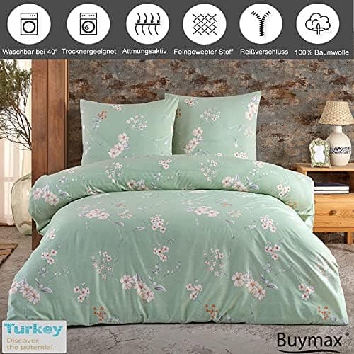 Buymax® Bettwäsche 200x200 3‑teilig (inkl. 2 x 80x80) – 100% Baumwolle Renforcé, OEKO‑TEX STANDARD 100