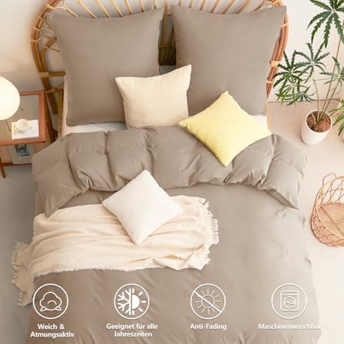 WAVVE Bettwäsche 135x200 – 4‑teiliges Mikrofaser‑Set Anthrazit (inkl. 2×80×80 cm Kissenbezüge) mit Reißverschluss, OEKO‑