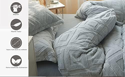 Kuschelige Plüsch-Bettwäsche 135x200 cm – Teddy-Fleece, extra warm, inkl. Kissenbezug 80x80 cm (Grau)