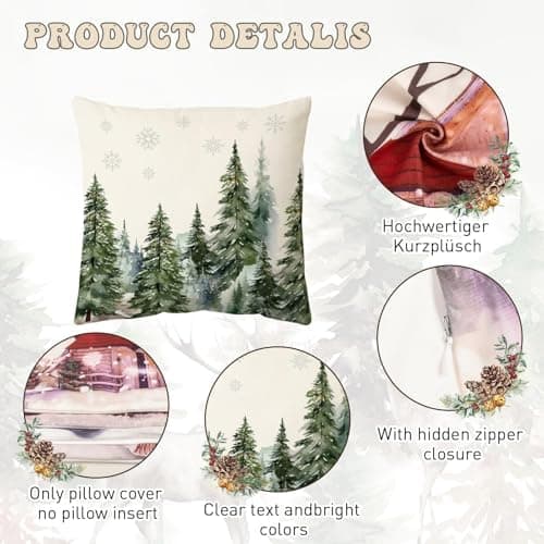 Aitsite 4er-Pack Weihnachts-Kissenbezüge 45 x 45 cm – Winterliche Dekoration für Sofa & Wohnzimmer