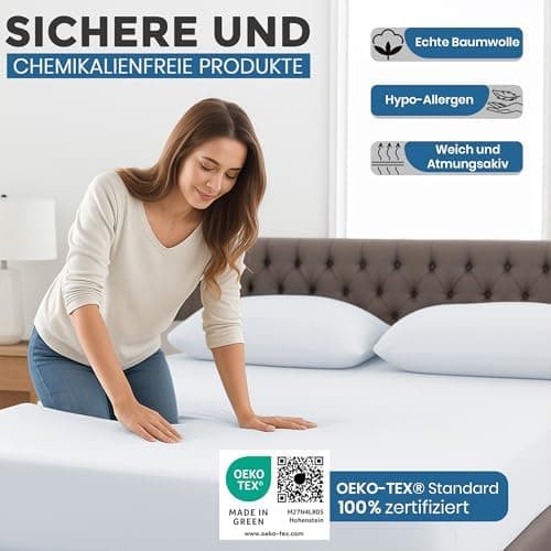 Spannbettlaken 90x200 cm – 100% Baumwoll‑Jersey, Tiefes Laken bis 25 cm – Weiß