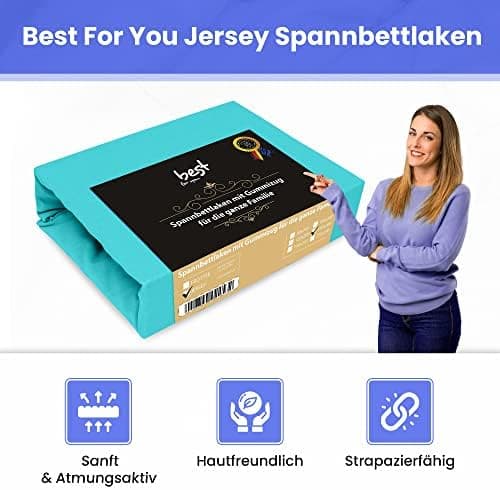 Best for Kids Spannbettlaken – 100% Baumwolle Jersey, 180 x 200 cm, Türkis