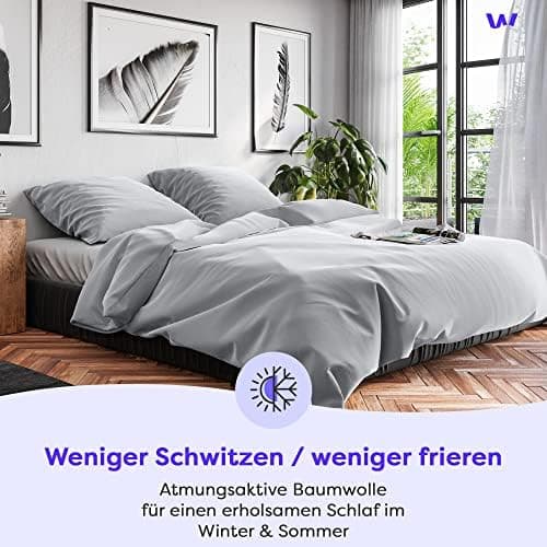 Wolkenfeld Baumwolle-Bettwäsche 135x200 mit Kissenbezug 80x80 – Atmungsaktiv, Hautfreundlich & Pflegeleicht – Hellgrau