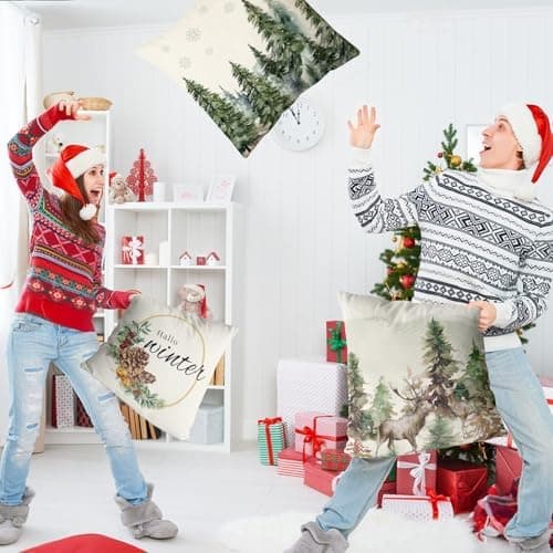 Aitsite 4er-Pack Weihnachts-Kissenbezüge 45 x 45 cm – Winterliche Dekoration für Sofa & Wohnzimmer