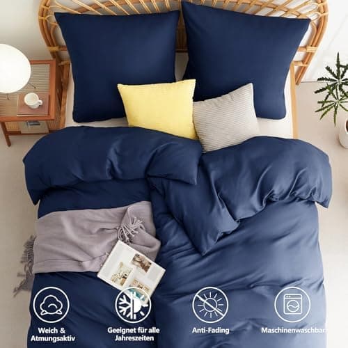 WAVVE Bettwäsche 135x200 – 4‑teiliges Mikrofaser‑Set Anthrazit (inkl. 2×80×80 cm Kissenbezüge) mit Reißverschluss, OEKO‑