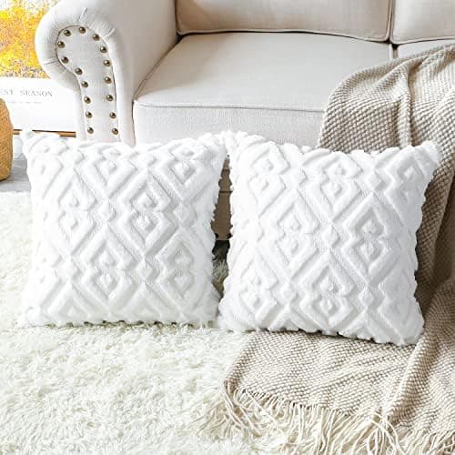 Artscope 2er-Set Kissenbezüge (40x40 cm) – weicher Kurzplüsch Wollsamt, Schneeflocke Creme Beige