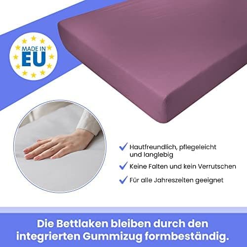 Best for Kids Spannbettlaken – 100% Baumwolle Jersey, 22 Farben & 9 Größen (80×200, Pflaume)